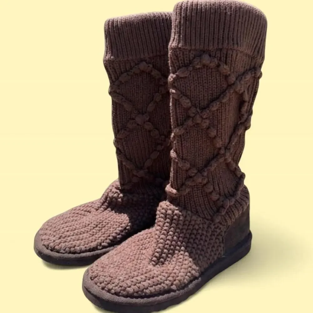 Ugg australia brown cable knit fold over